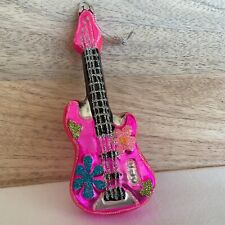 Pink Electric Guitar Ornament, Tropical Christmas, 3D Blown Glass, Hippie Floral picture