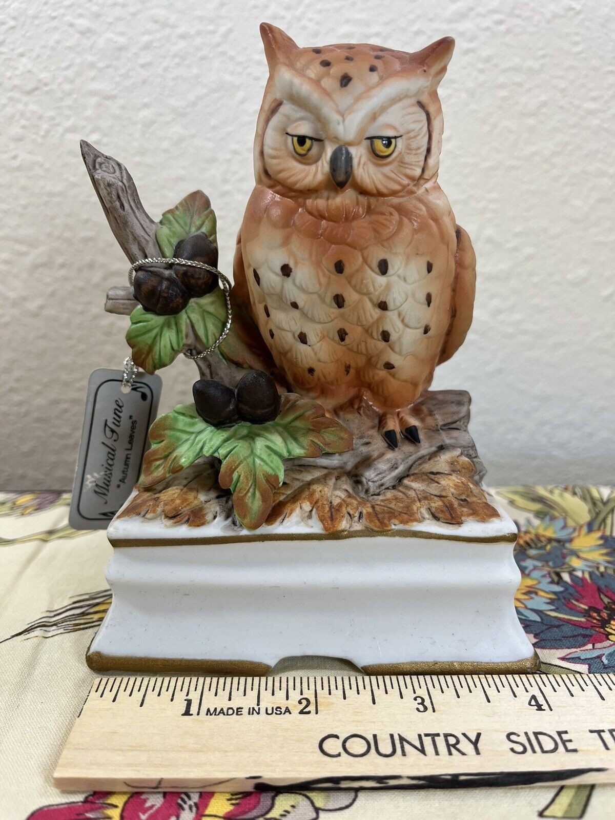 Vintage Owl Halloween Fall Decor Towle Fine Porcelain Owl Branch Music Box Japan