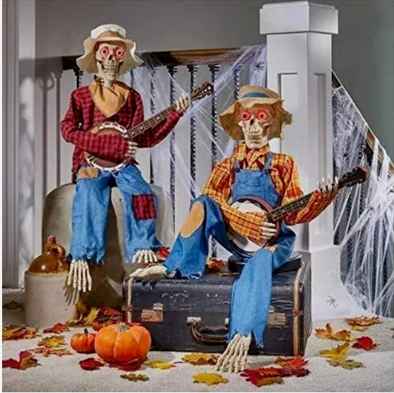 Animated Dueling Banjo Skeletons, Halloween, Sound & Motion Activated, NEW