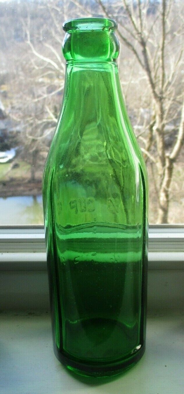 Vintage Green Glass Bottle - 1/2 Cup Line Embossed -  7 1/2