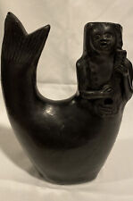 Oaxaca Barro Negro Black Folk Art Pottery Singing Mermaid With Guitar Vase picture