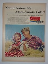 1950's ANSCO Color Movie Film Haystack Guitar Couple Red Bonnet Vintage Print Ad picture