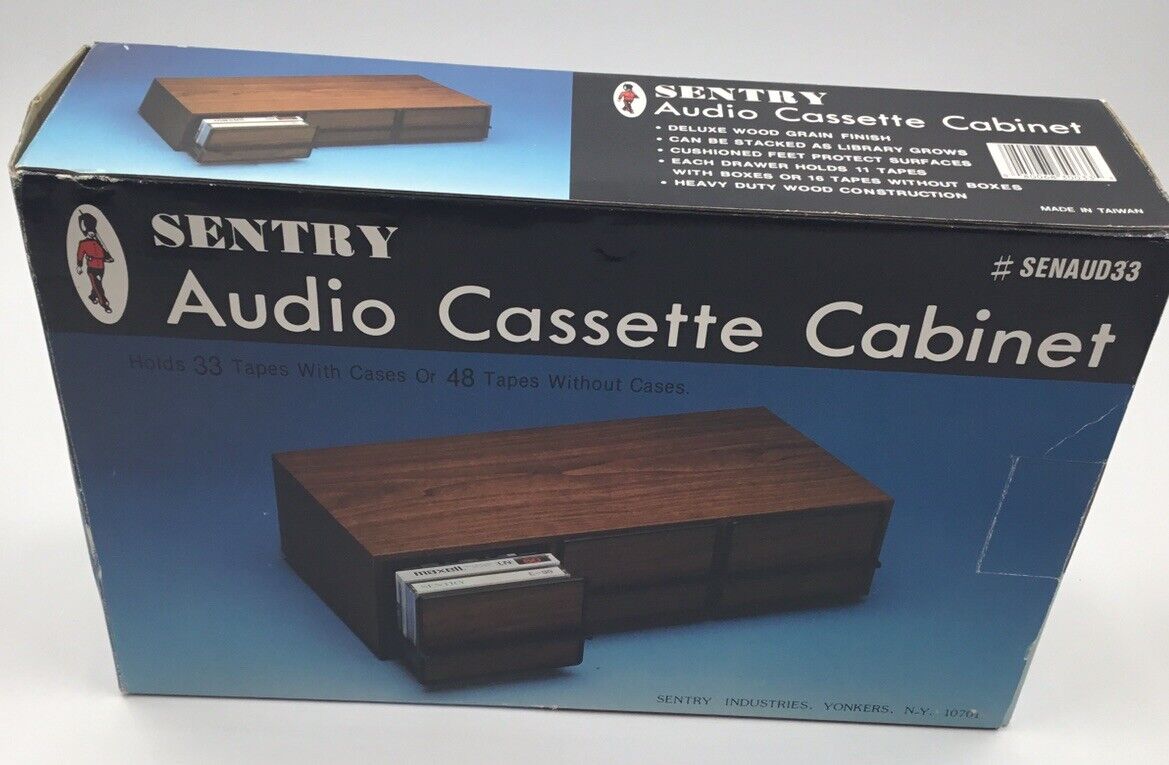 Vintage Sentry Audio Cassette Cabinet Holds 33-48 Cassettes In Original Box