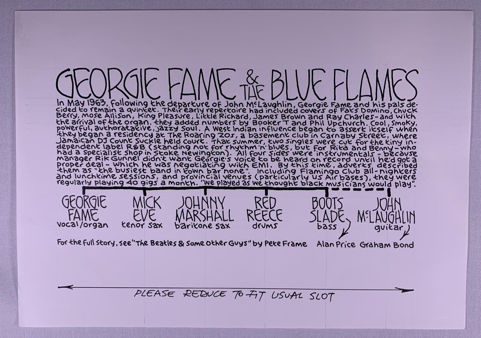 Georgie Fame And The Blue Flames Pete Frame Original Rock Family Tree 