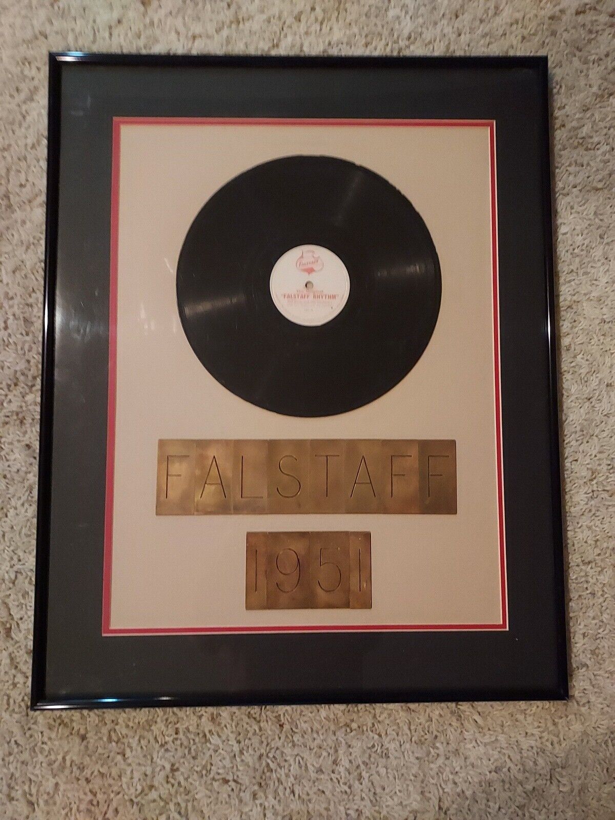 Falstaff Beer Vinyl Record...Framed & Matted - 1951