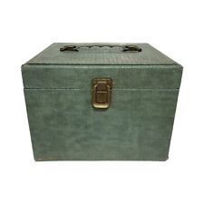 Vintage 1960s Turquoise Textured 45 RPM Record Case Box w/Handle, Vinyl Guides picture