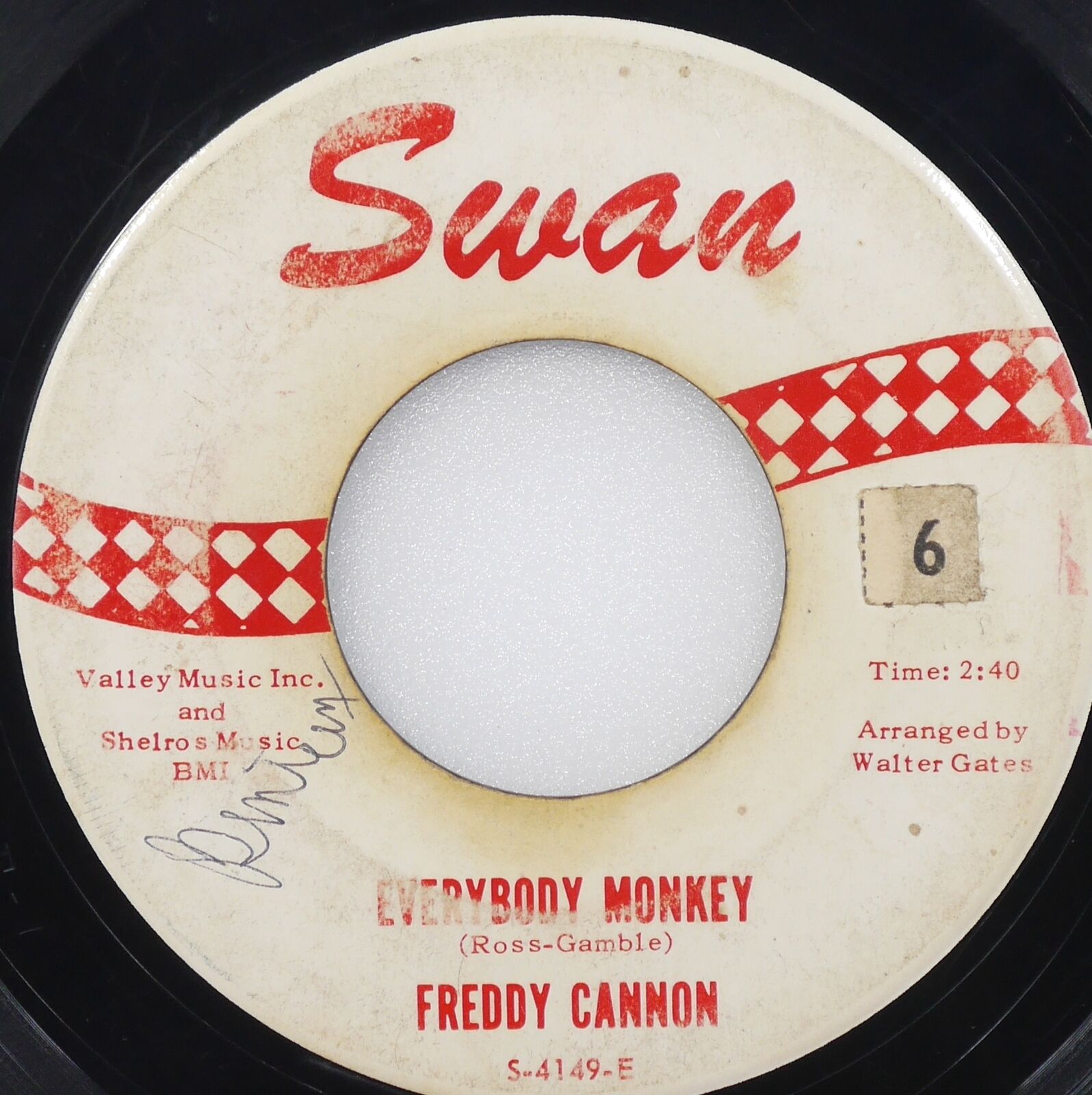 FREDDY CANNON Everybody Monkey / Oh Gloria SWAN S-4149 VG-