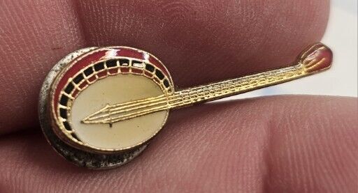 VTG Lapel Pinback Hat Pin Gold Tone Banjo Musical Instrument Pin