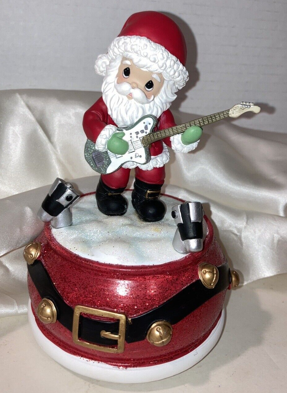 Precious Moments Santa Playing Guitar Christmas Musical Figurine Songs-Lights