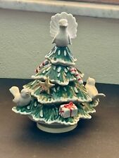 Vintage Ceramic Decorated Dove Christmas Tree Music Box Figurine 1970s picture