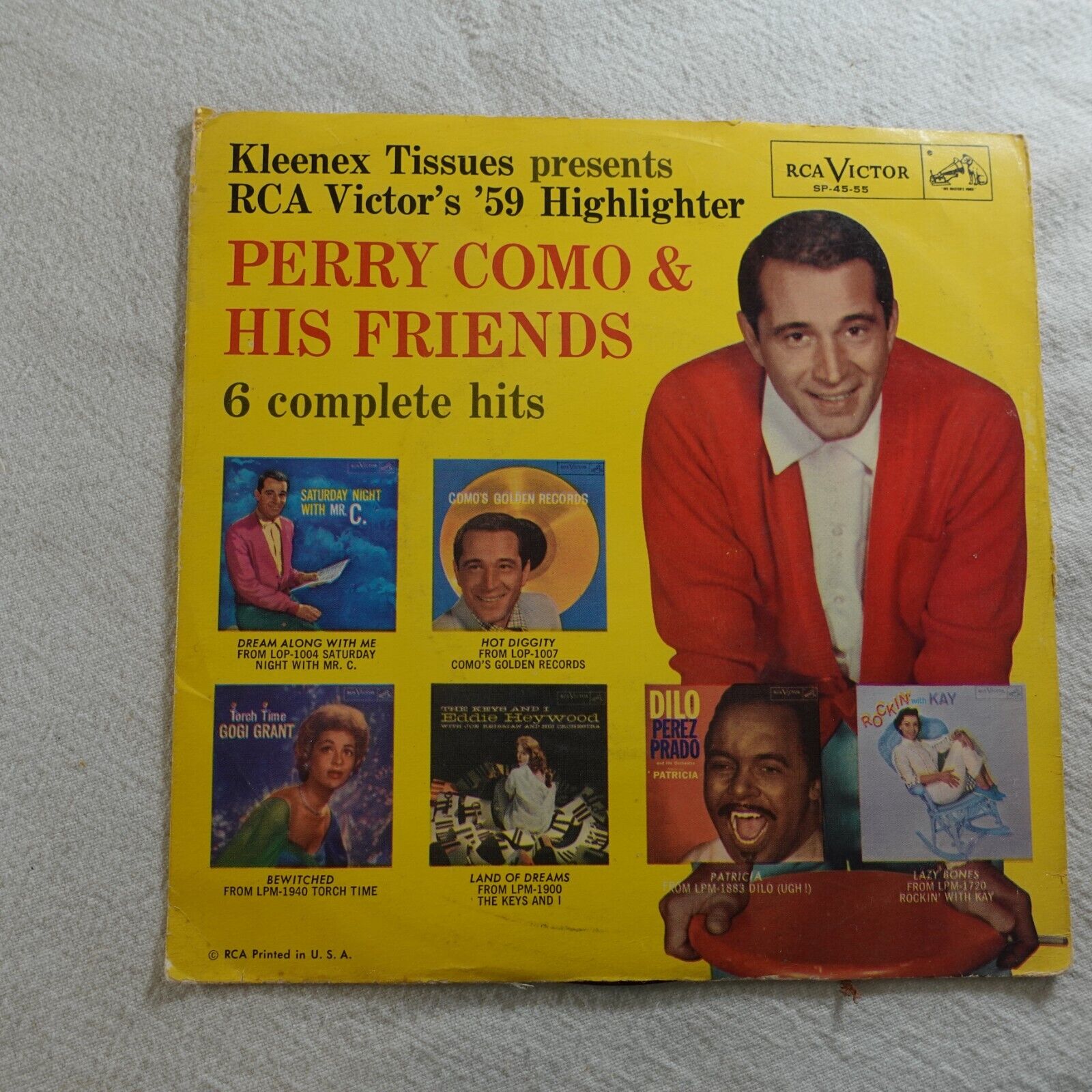 Perry Como Kleenex Tissues Presents 59 Highlighter RCA 45-55 Record Album Vinyl
