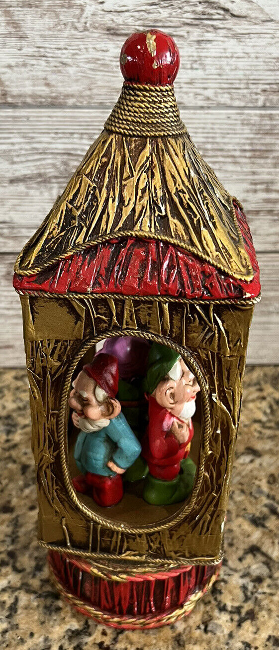 Vintage Paper Mache Musical Lantern With Spinning Elves With Music