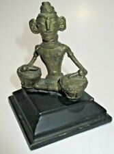 Pre-Columbian Bronze Early Figurine Statue On Wood Base Playing Drums  picture