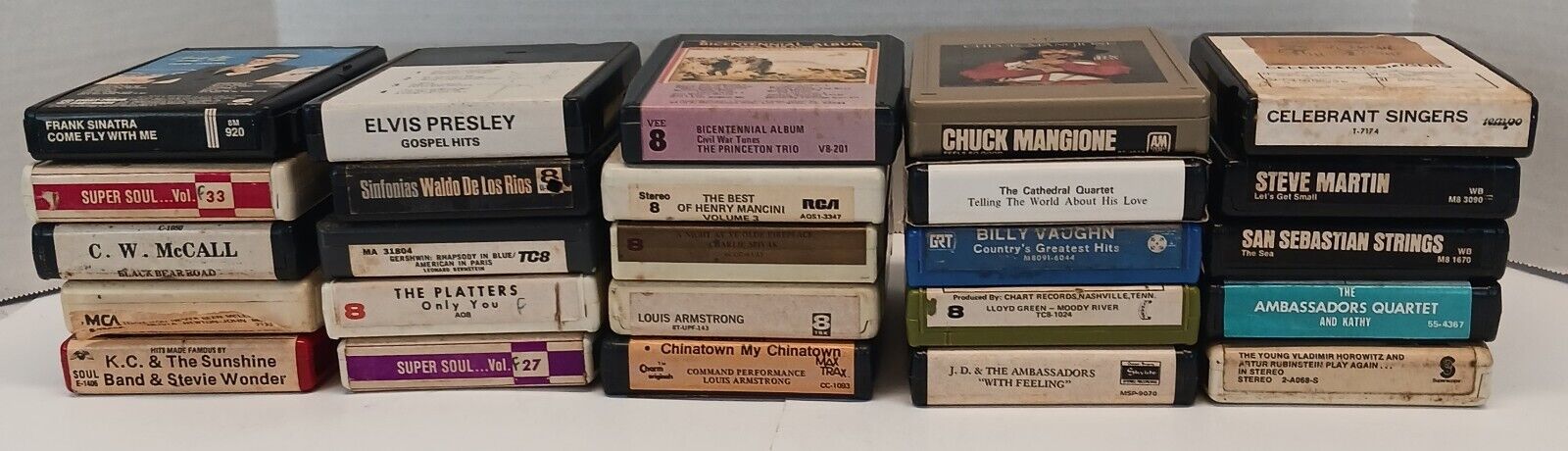 Mixed Lot of 25 Vintage 8 Track Tapes 1970s Sinatra Elvis Louis Armstrong McCall