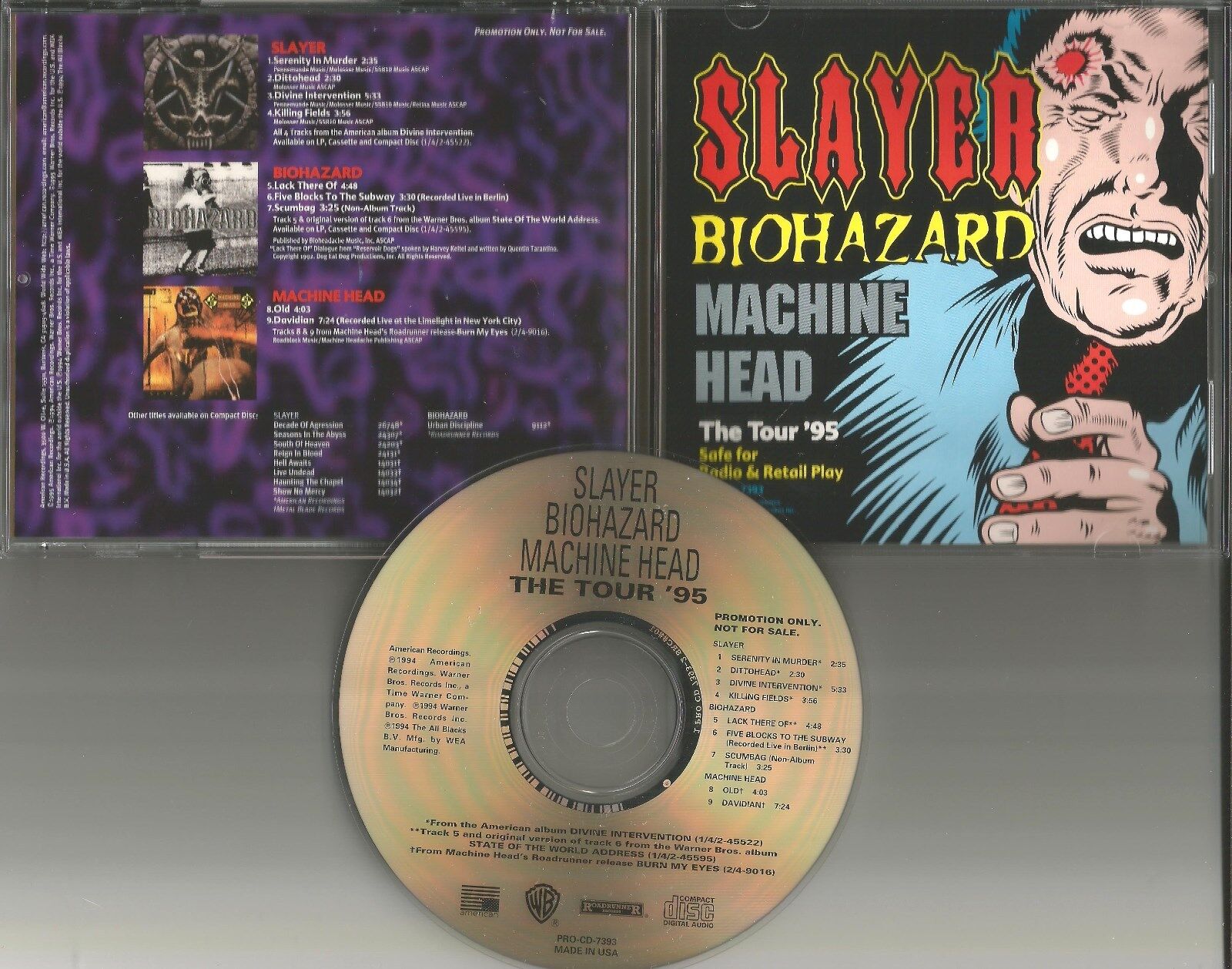 TOUR PROMO CD SLAYER w/ BIOHAZARD & MACHINE HEAD Live & Unreleased TRX 1995 USA 