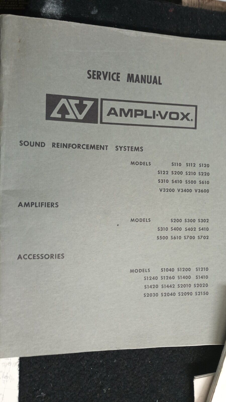 Ampli-Vox S Service Manual Amplifier,  Sound System RARE