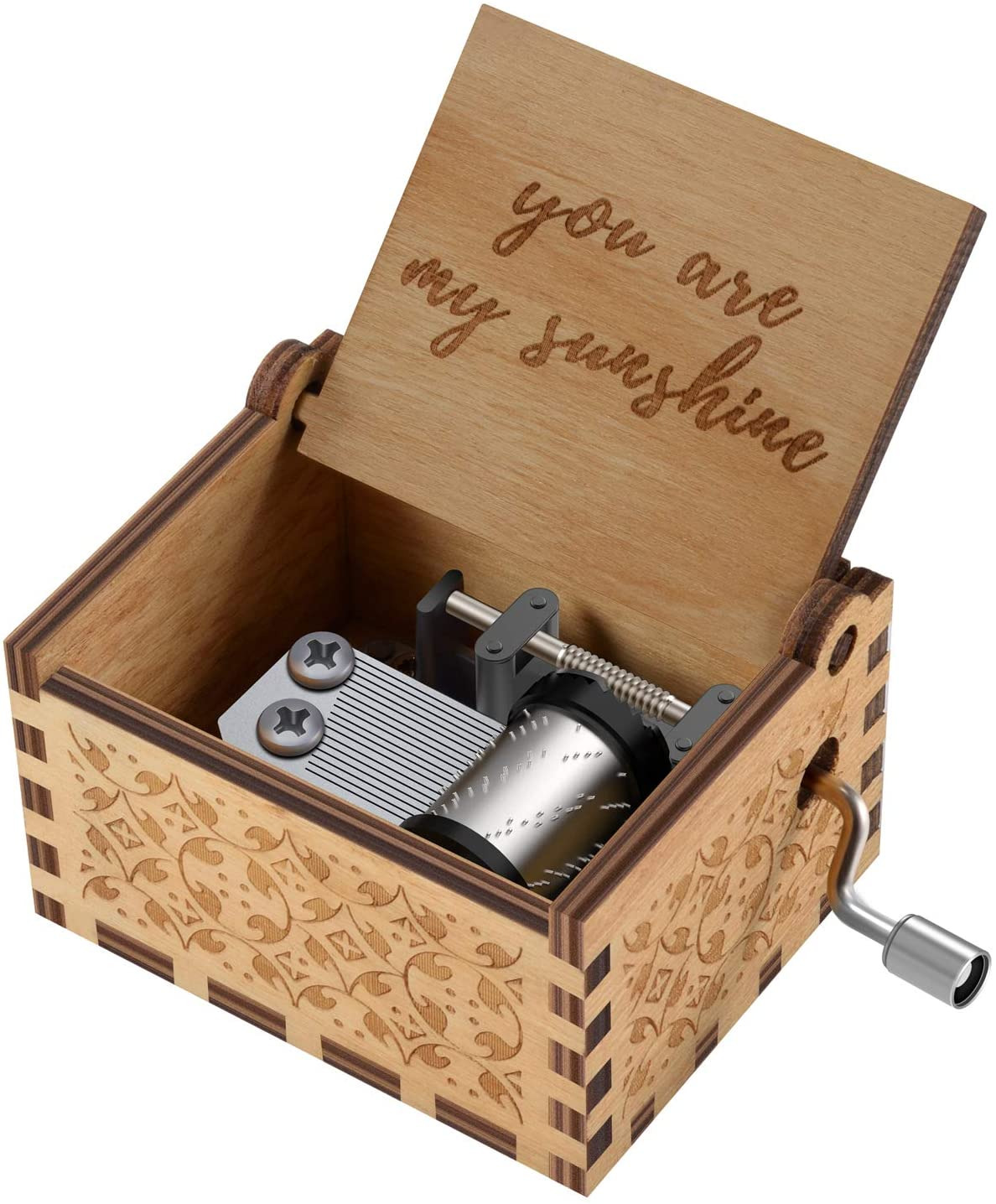 You Are My Sunshine Wood Music Boxes,Laser Engraved Vintage Wooden Sunshine Musi