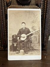 Antique Cabinet Card Banjo Player With Dog Folk Musical Photo Americana picture