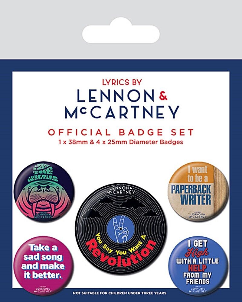 Lennon & McCartney Lyrics pack of 5 round pin badges (py)