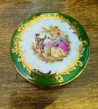 La Reine Limoges France Green Porcelain Trinket Box Antique B3 Serenade Guitar picture