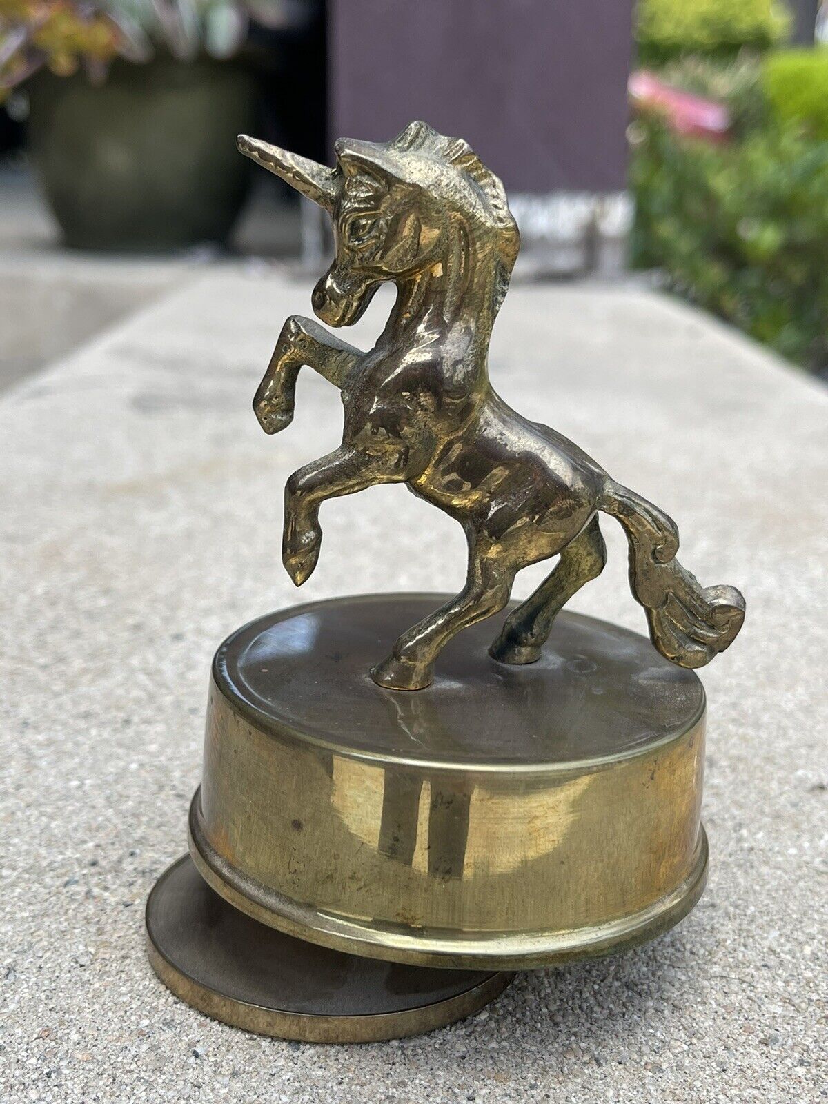 Vintage Brass music box rotating windup Unicorn - Plays “Its a Small World”