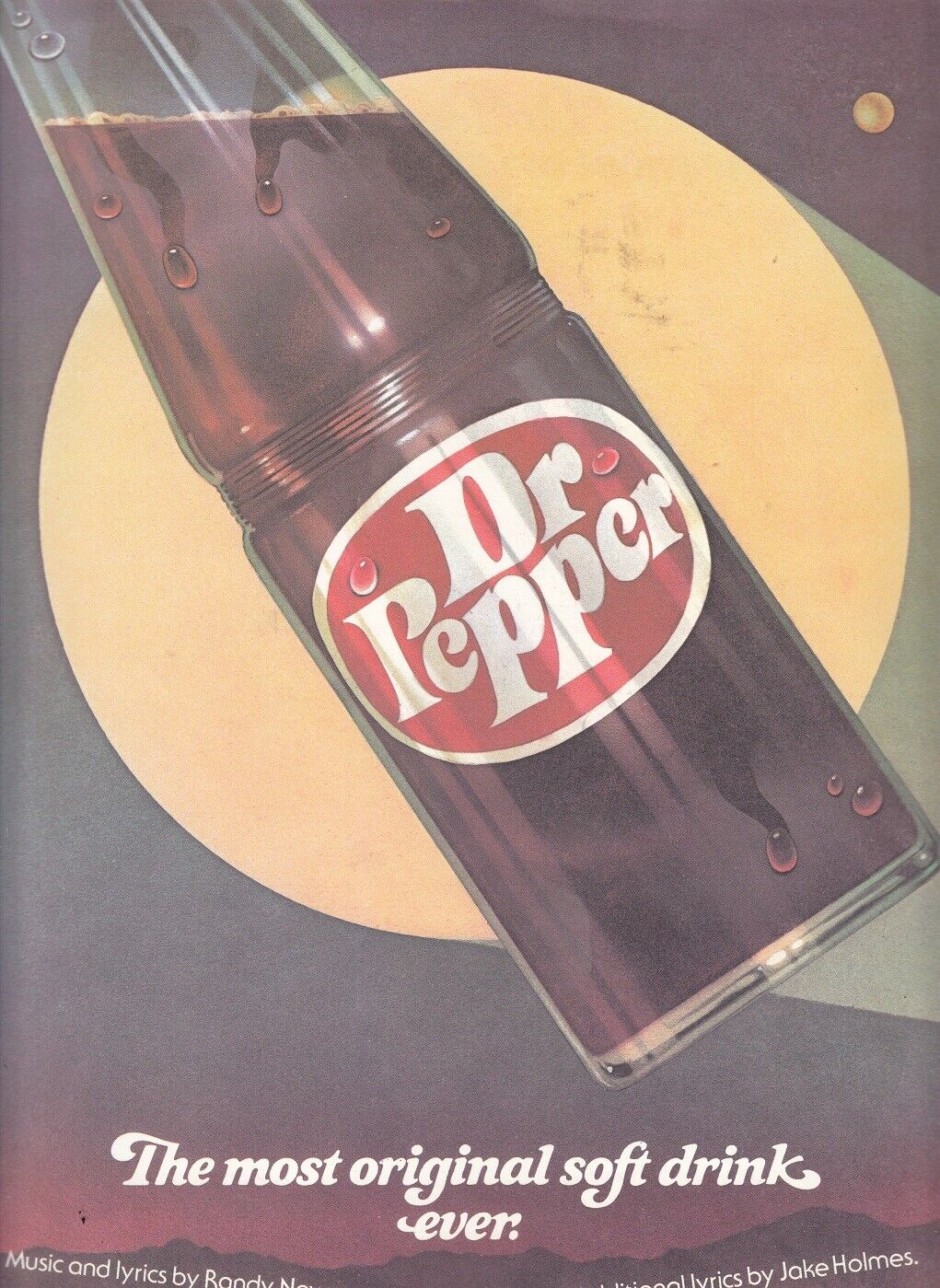 1975 DR PEPPER Music & Lyric Sheet by Randy Newman -The Most Original Soft Drink