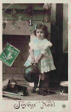 RPPC Christmas Little Girl Ball Drum Decorations 1908 Real Photo French Postcard picture
