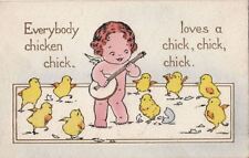 Postcard Easter Cupid Playing Banjo for Chicks  picture