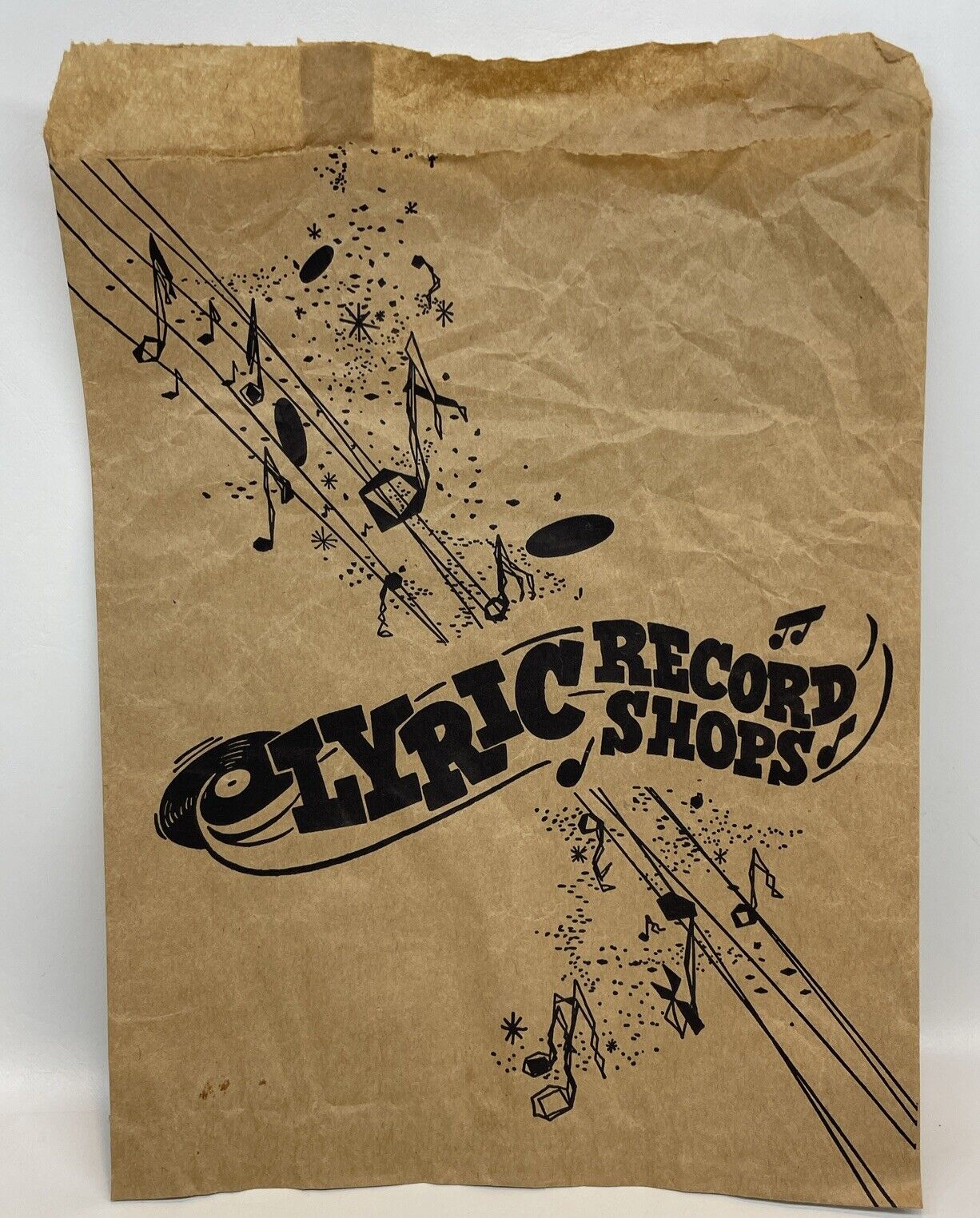 Vintage Lyric Record Shops Paper Shopping Bag Brown Sack 45 rpm size 8.5 x 11.5