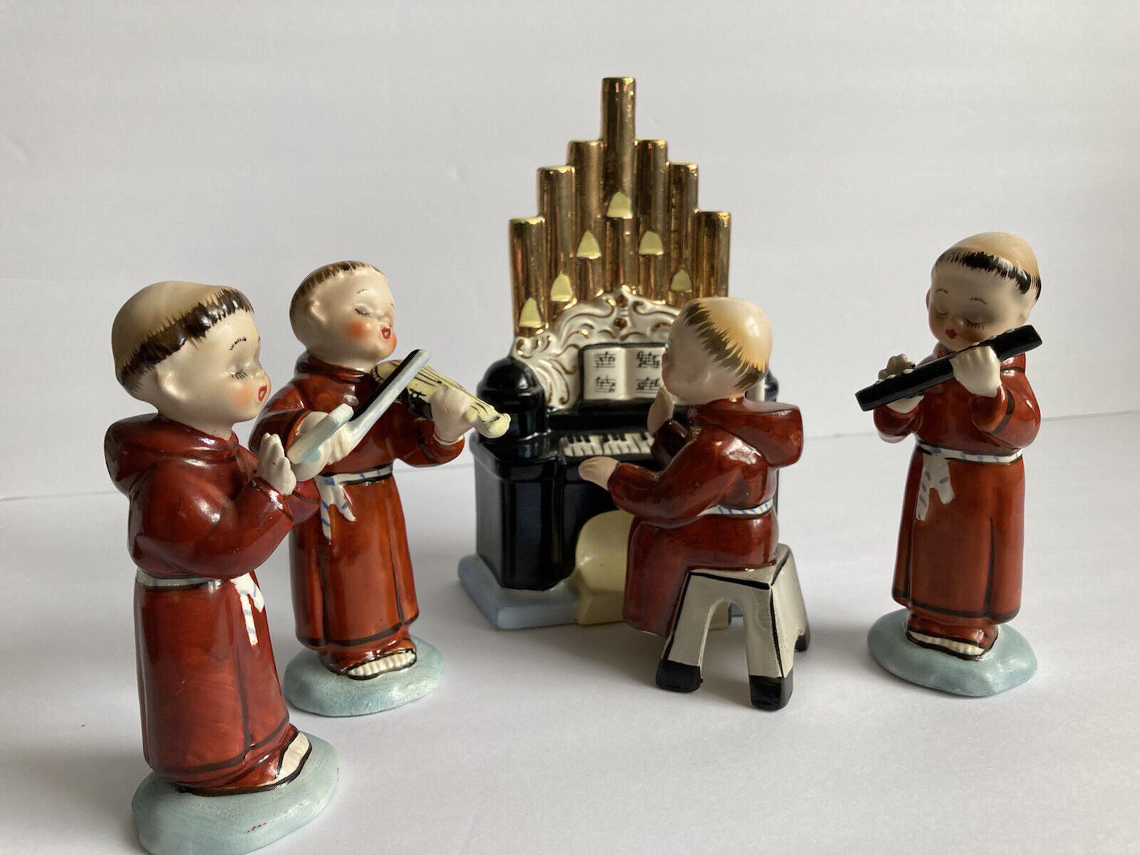 Vintage Chase Music Monk Figurine Set 4 Musicians And Organ Hand Painted Japan