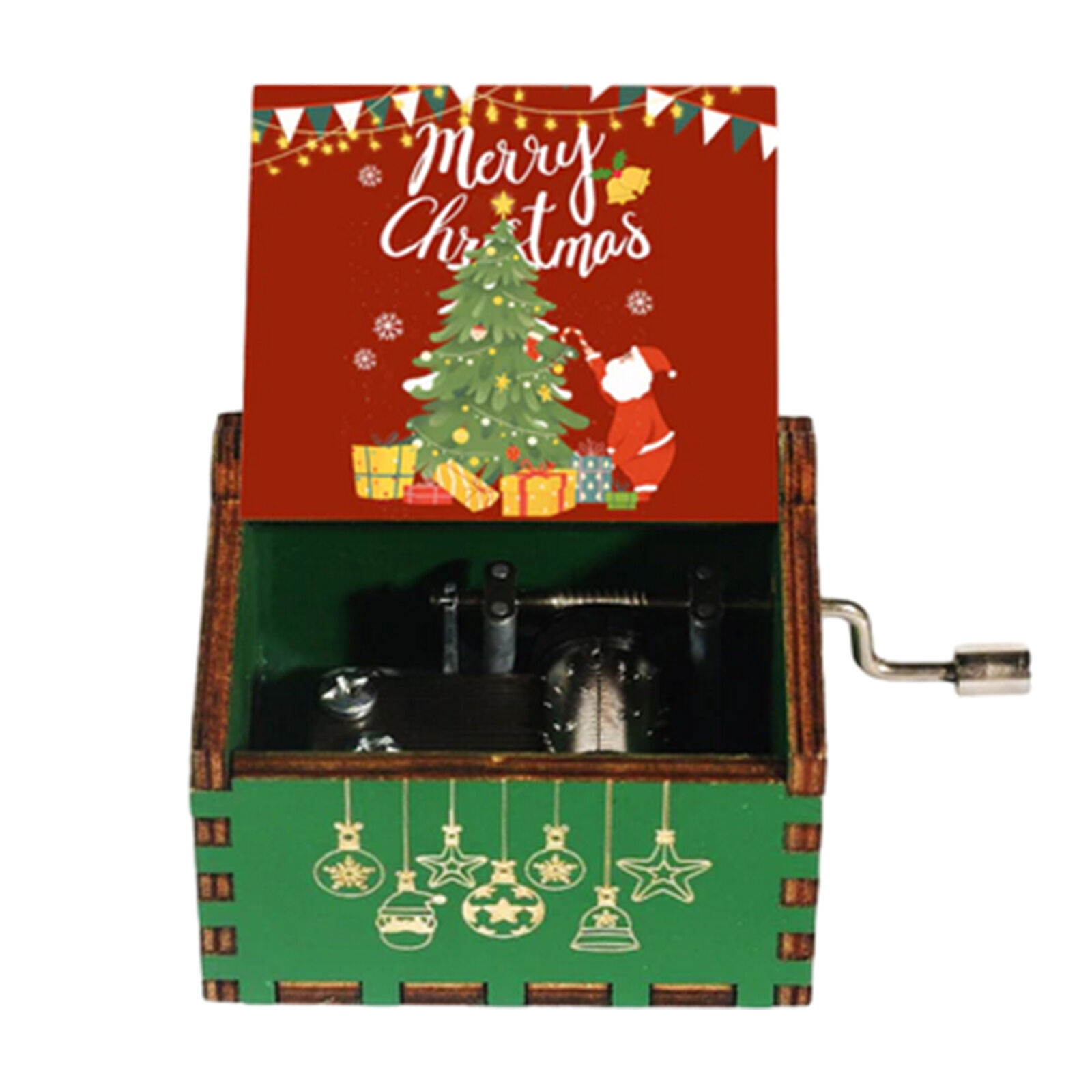 Christmas Music Box Hand Crank Small Vintage Wooden Christmas Decor Gift