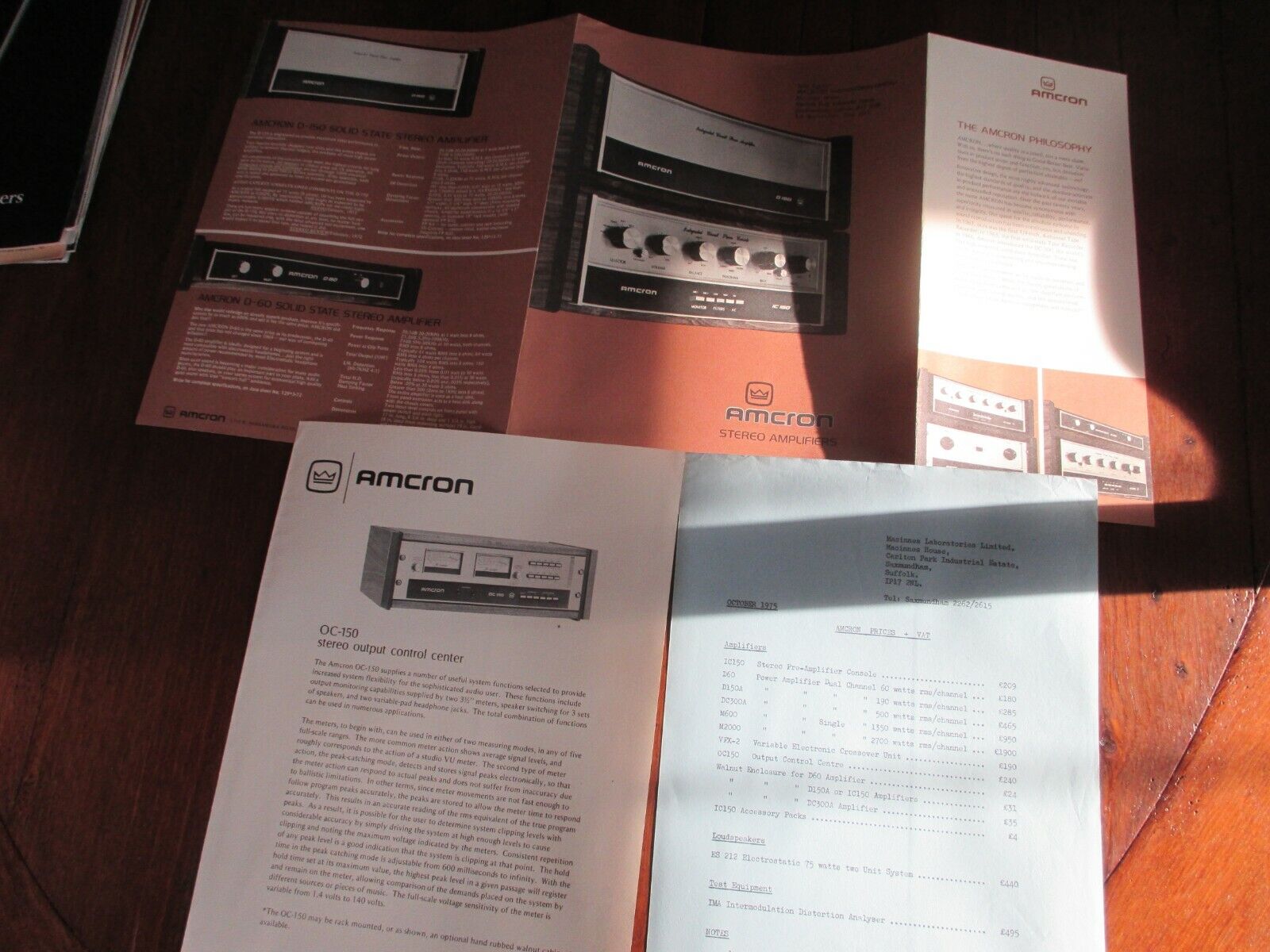 Amcron Amplifiers & OC-150 brochures & price list VG