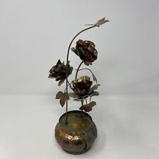 VINTAGE METAL BUTTERFLY  ROSES WORKING MUSIC BOX PLAYS YOU LIGHT UP MY LIFE picture