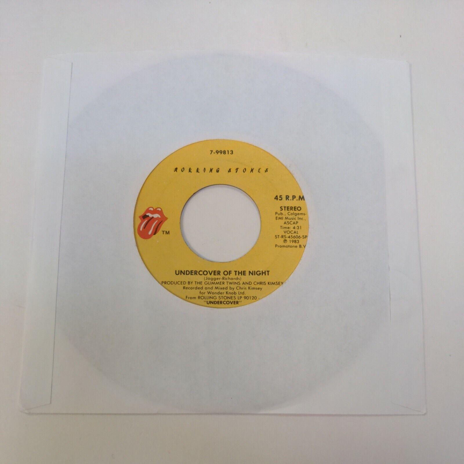 45 RPM The Rolling Stones Undercover Of The Night/All The Way Down VG