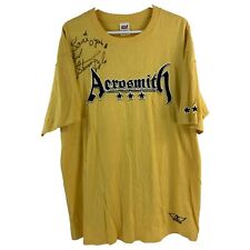 Vintage Aerosmith Yellow Graphic Print Anvil USA Steven Tyler Signed T-Shirt picture