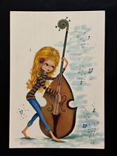 1967 Big Eye Mod Girl Playing Upright Bass Lee Teenager Go-Go VNTG Rosa Postcard picture