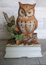 Vintage Owl On Branch Figurine Music Box Towle Fine Porcelain  picture