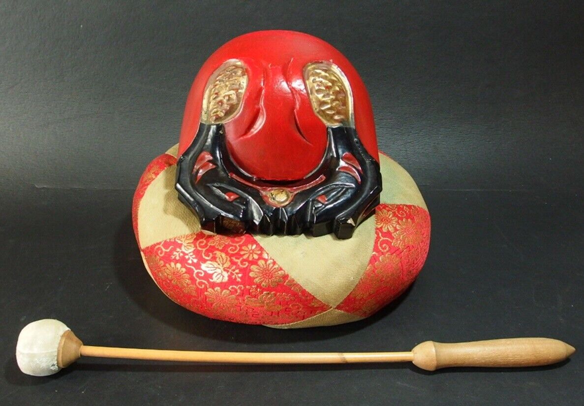 bwd2010 JAPANESE BUDDHIST MOKUGYO WOODEN FISH DRUM RED 6.3 inch / 16 cm WIDTH