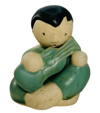 Vintage Mexico Pottery Boy w Guitar Ceramic Figurine Marked CAQ QRO MEX MS Green picture