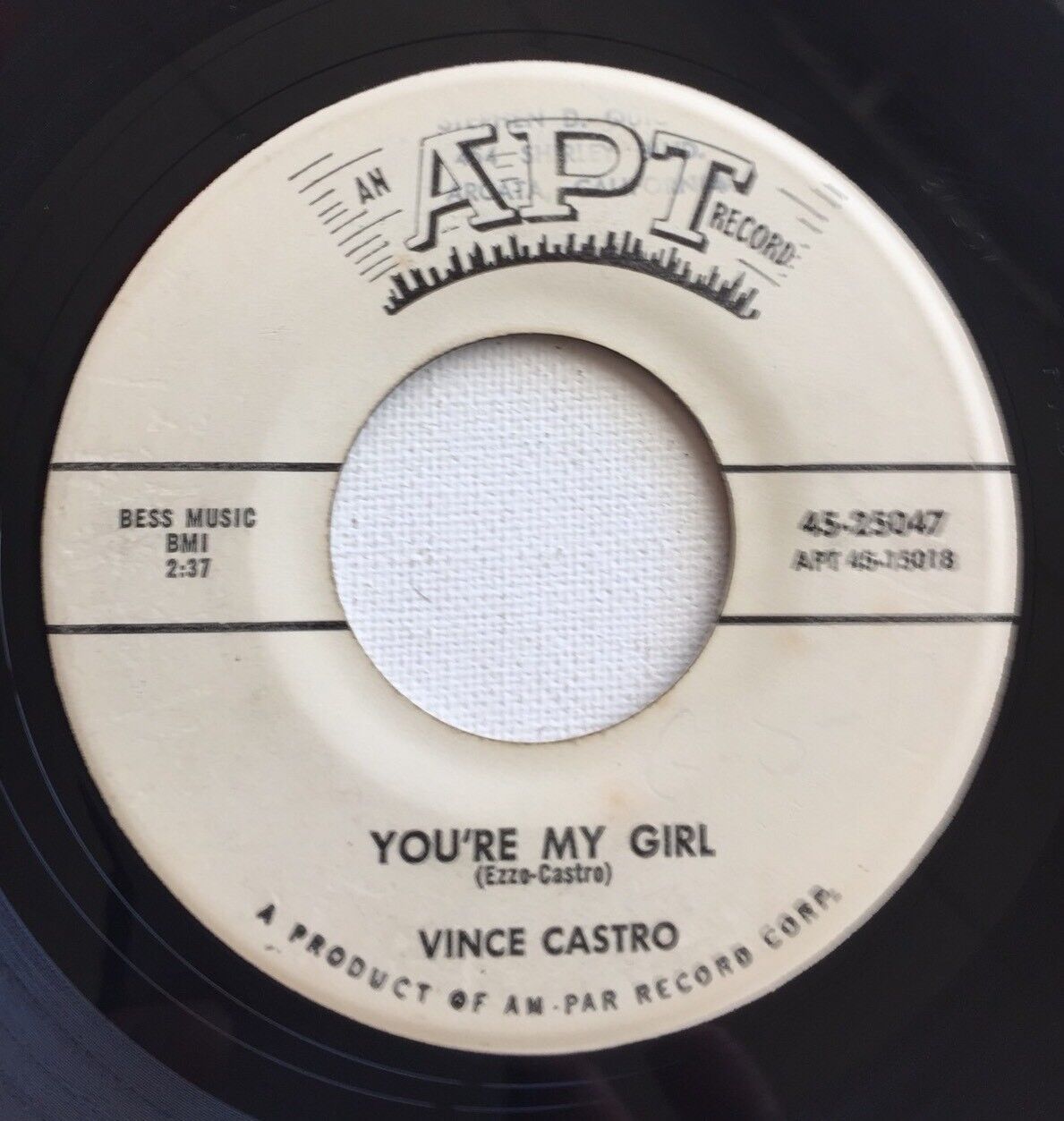 VINCE CASTRO, YOU\'RE MY GIRL/BONGO TWIST, APT#25047, PROMO 45 RECORD, 1960
