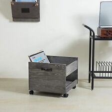 MyGift Vintage Grey Wood Vinyl Record Rolling Storage Crate with Locking Casters picture