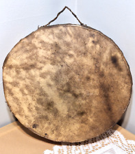 Vintage Native American Homemade Rawhide Double Sided Drum, 1980s. picture