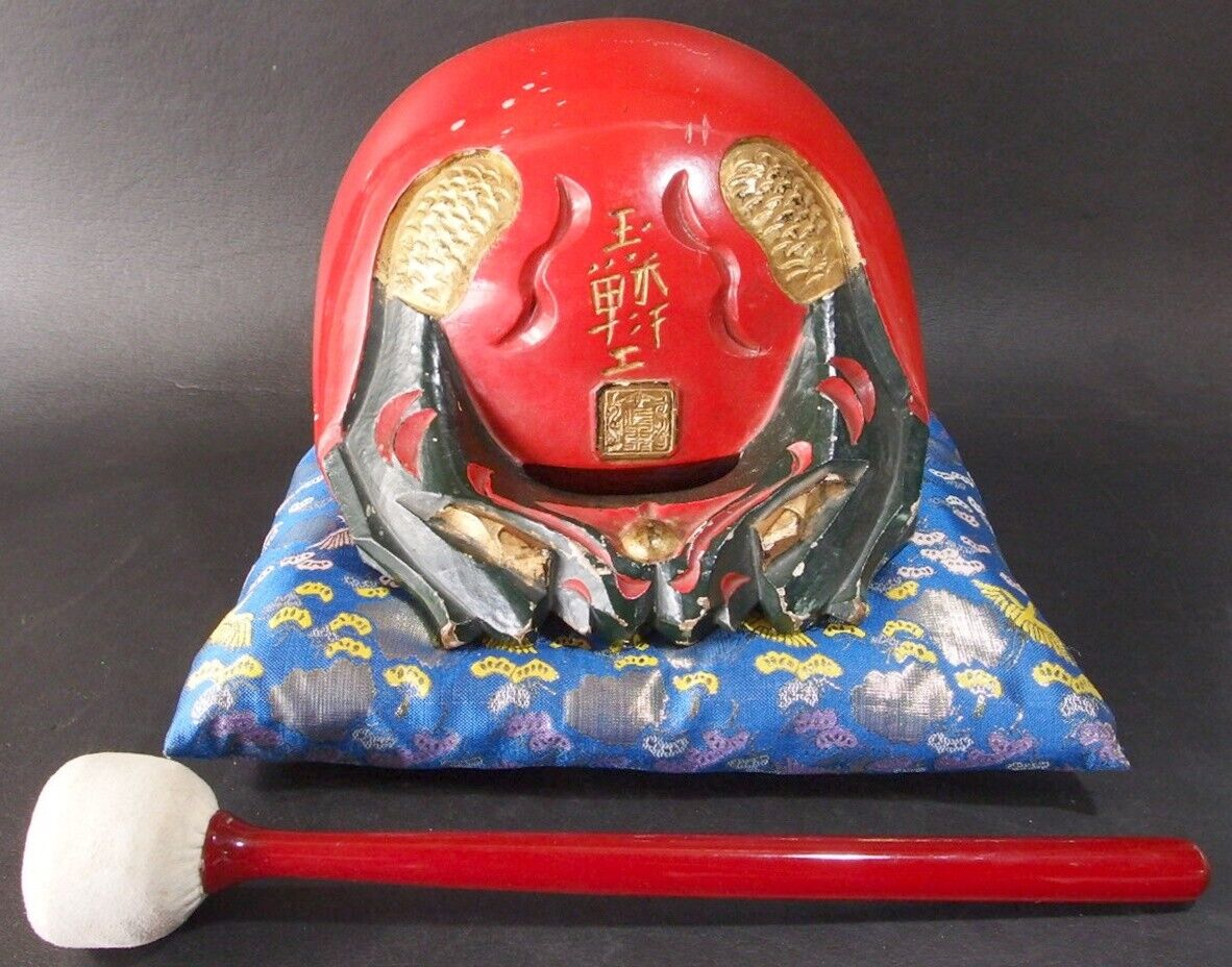 bwd2107 JAPANESE BUDDHIST MOKUGYO WOODEN FISH DRUM 25 cm WIDTH by GYOKURIN 玉鱗