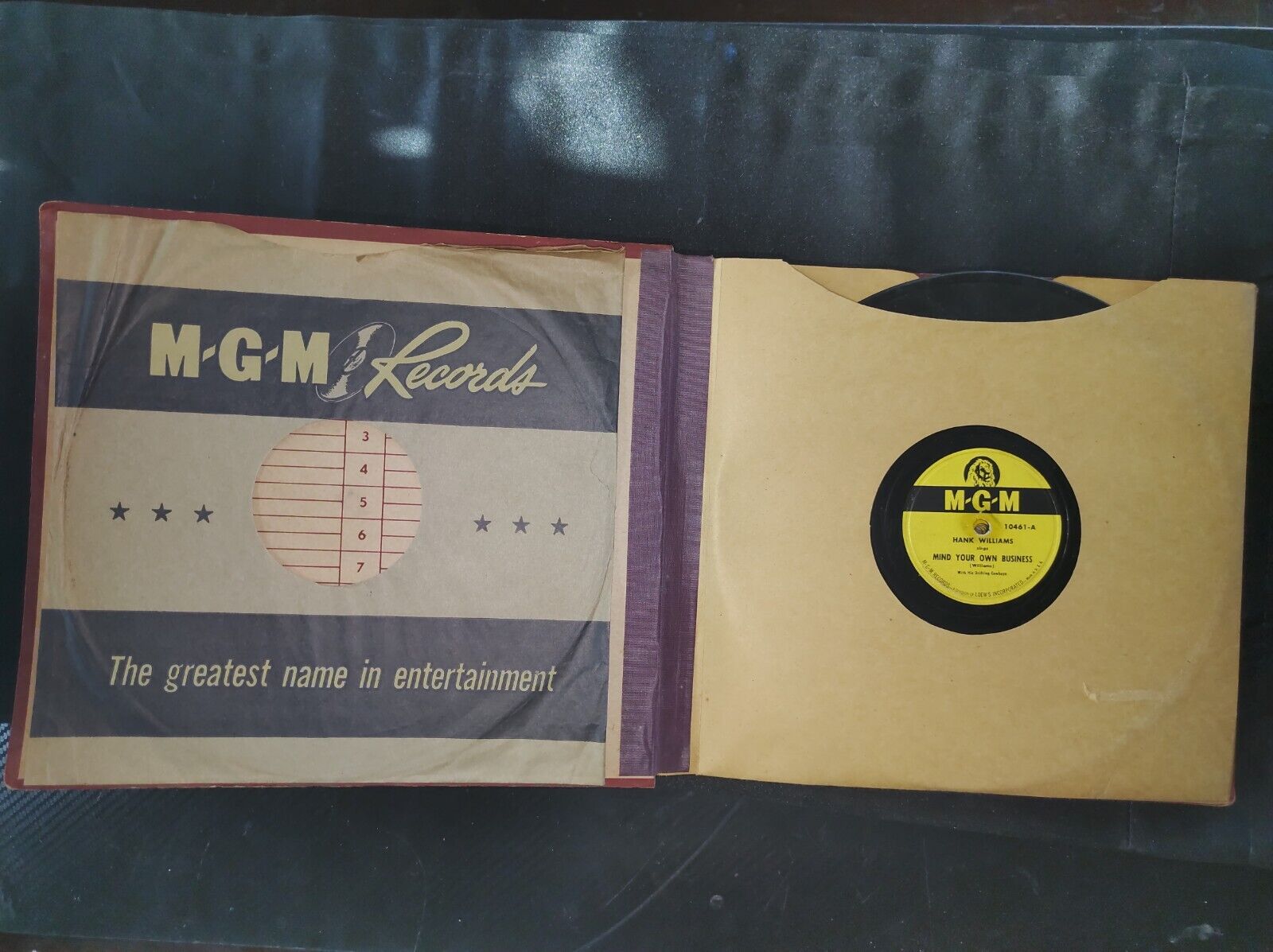 Lot Of 6 Vintage HANK WILLIAMS MGM Records 10” Vinyl, 78 RPM & Storage Case Book