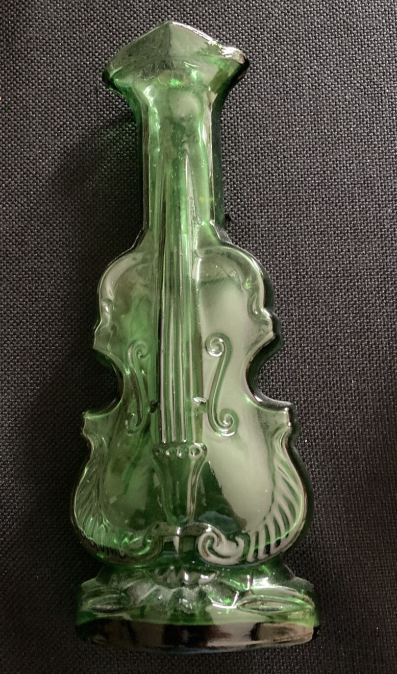 Green 9” Bass Guitar shape glass Vase. Bud Vase