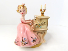 Vintage Josef Originals Girl Playing Piano Rotating Musical Porcelain Figurine picture