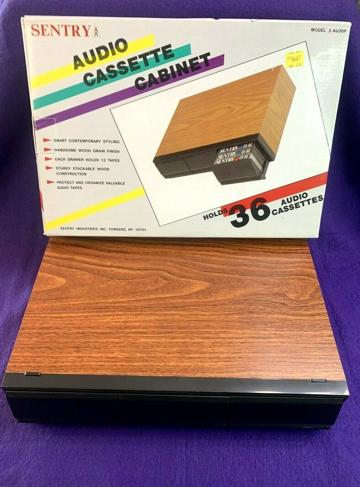 Vintage Sentry Audio Cassette Cabinet - 36 Tape Case Three Drawer Storage - NIB