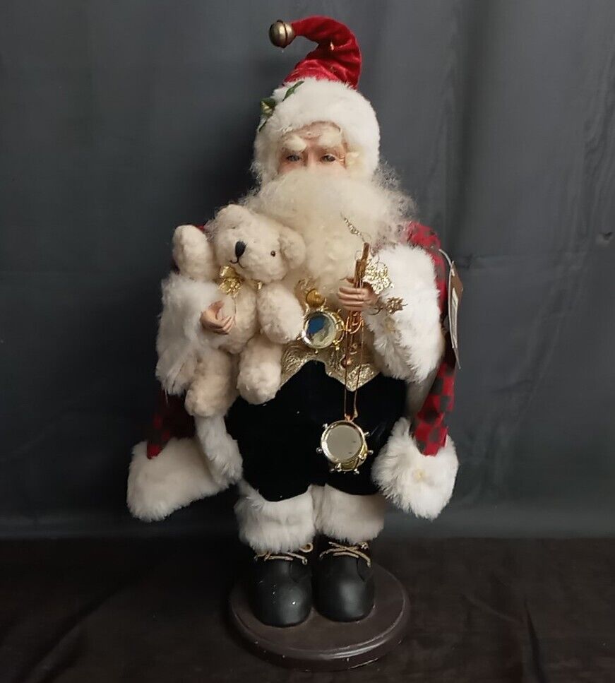Holiday Elegance Santa With Bear And Drums Wood Figure 2002 18x8\