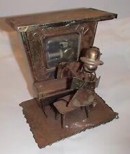 Vintage Copper Piano Man Player Wind-up Music Box Bar Saloon Art Metal Sculpture picture