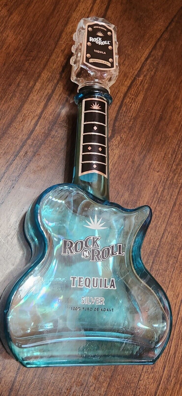 Rock N Roll Blue Glass Guitar Tequila Bottle Decanter Bar Décor 750 ml Fill Top